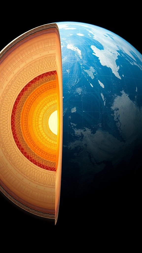 Cross-section of the Earth showing the crust, mantle, and core layers.